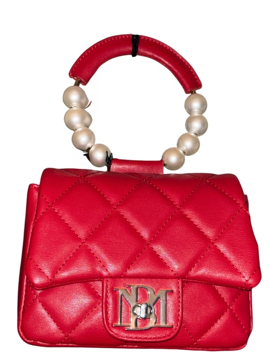 Badgley Mischka Handbags - Badgley Mischka Red Quilted Mini Top-Handle Bag with Pearl Accent
